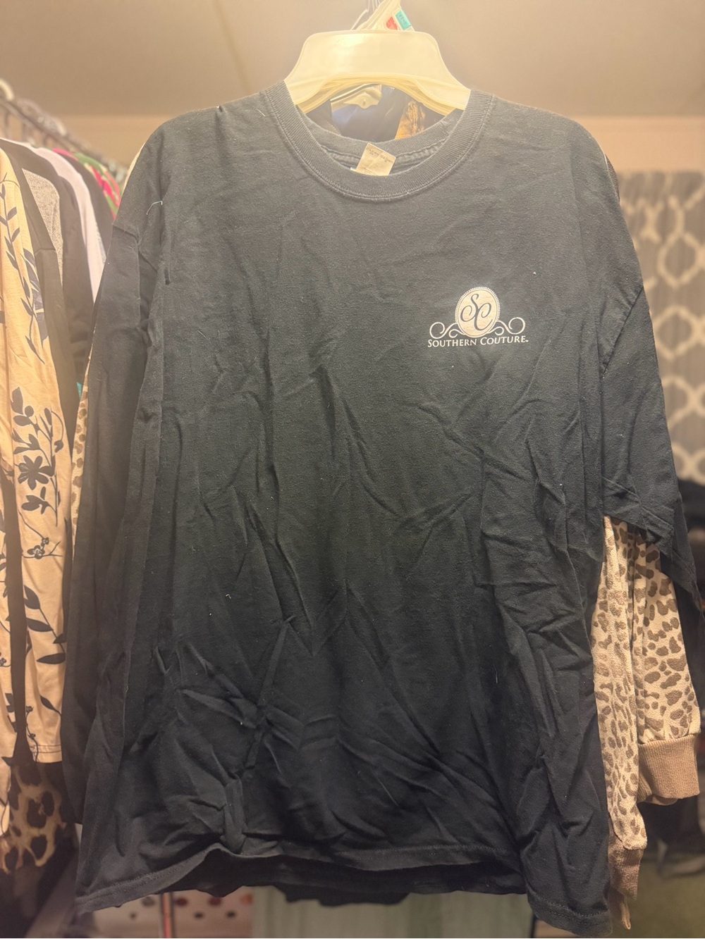 Gildan Black Long Sleeve Tee with Small White Chest Logo